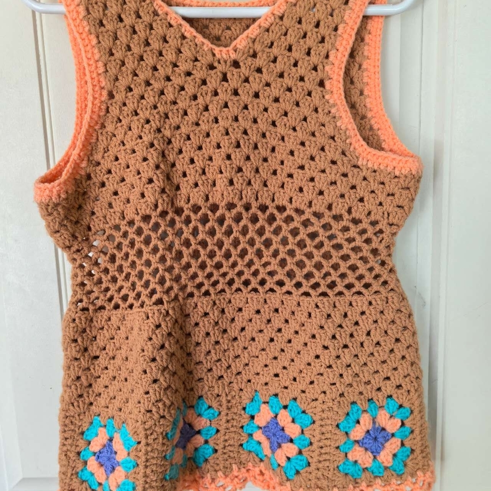 Crochet Sleeveless Top with Floral Accents